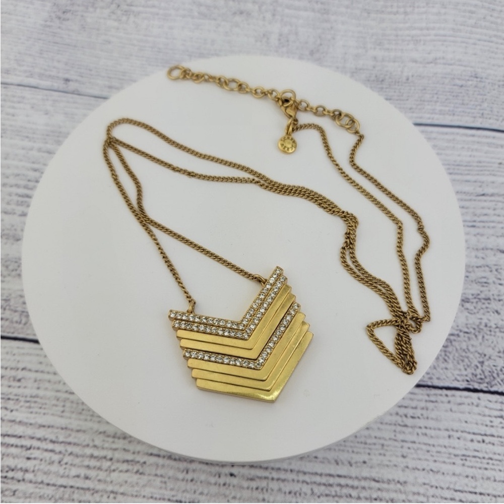 J. Crew Swarovski Rhinestone Crystal Pave Chevron Modern Pendant Necklace, Rare - Picture 4 of 15